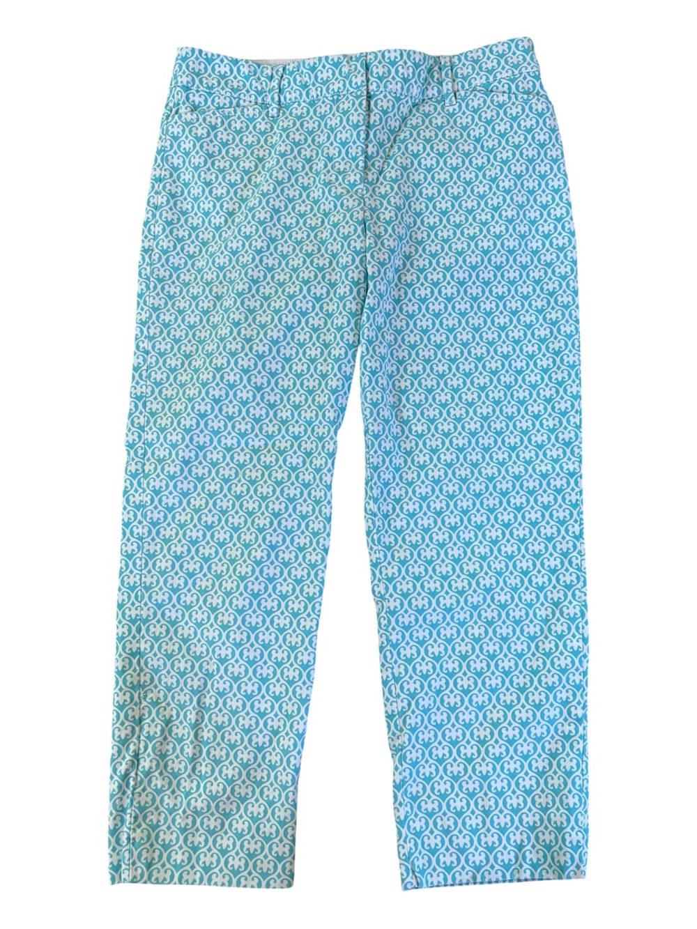 Talbots Perfect Crop Aqua Print Ankle Pants.  Size 4P